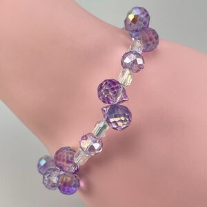 Purple AB Teardrop Glass Beaded Silver Tone Classic Boho Artisan New Handcrafted